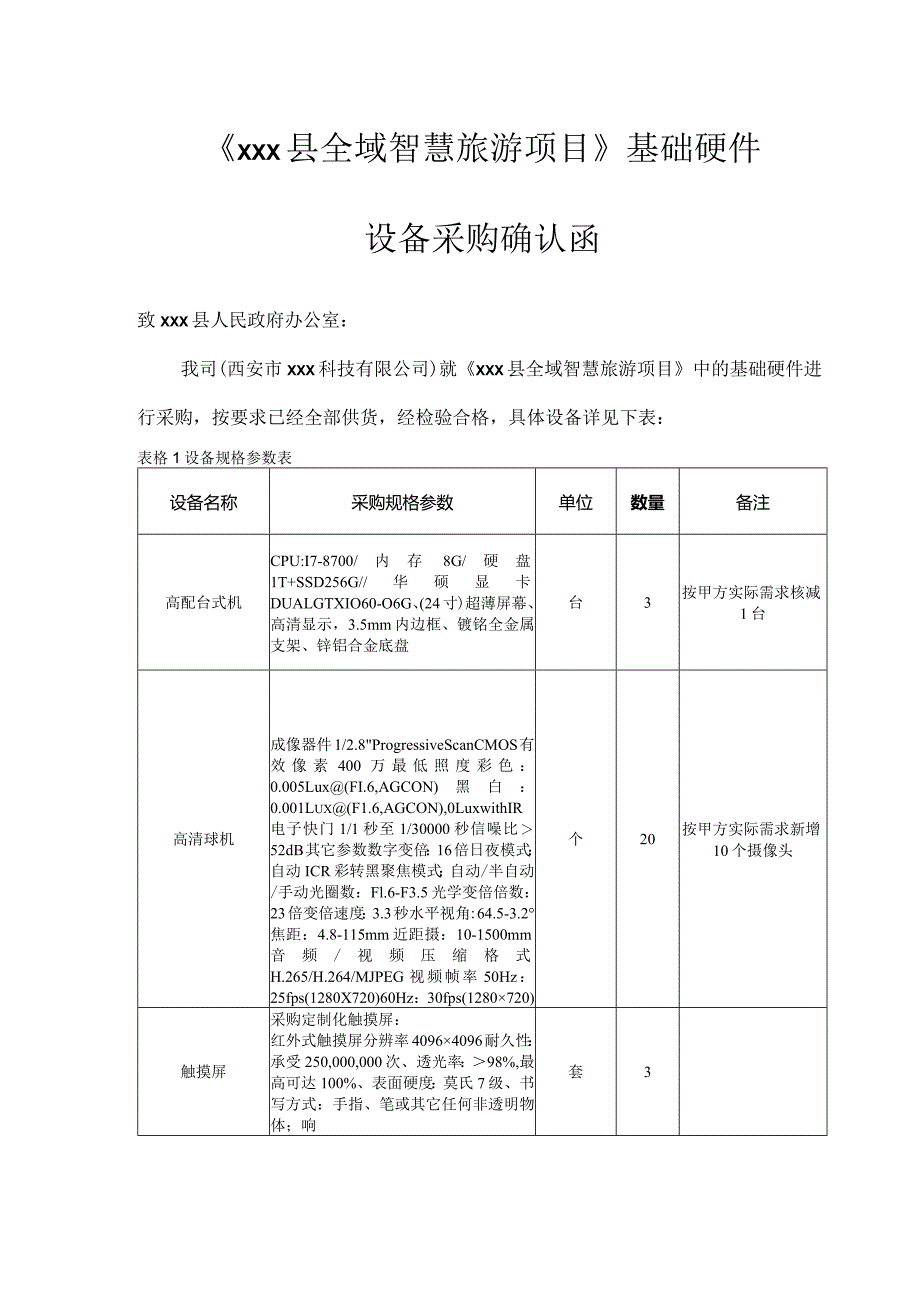 基础硬件采购设备确认函.docx_第1页