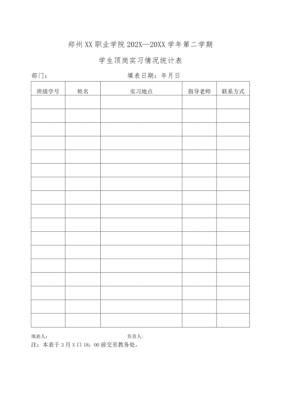 郑州XX职业学院202X—20XX学年第二学期学生顶岗实习情况统计表（2024年）.docx_第1页