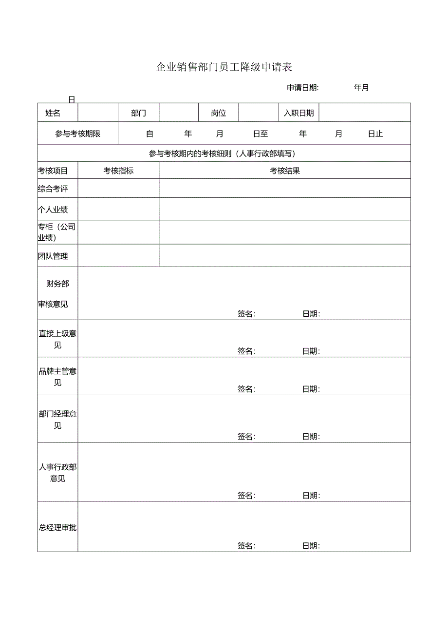 企业销售部门员工降级申请表.docx_第1页