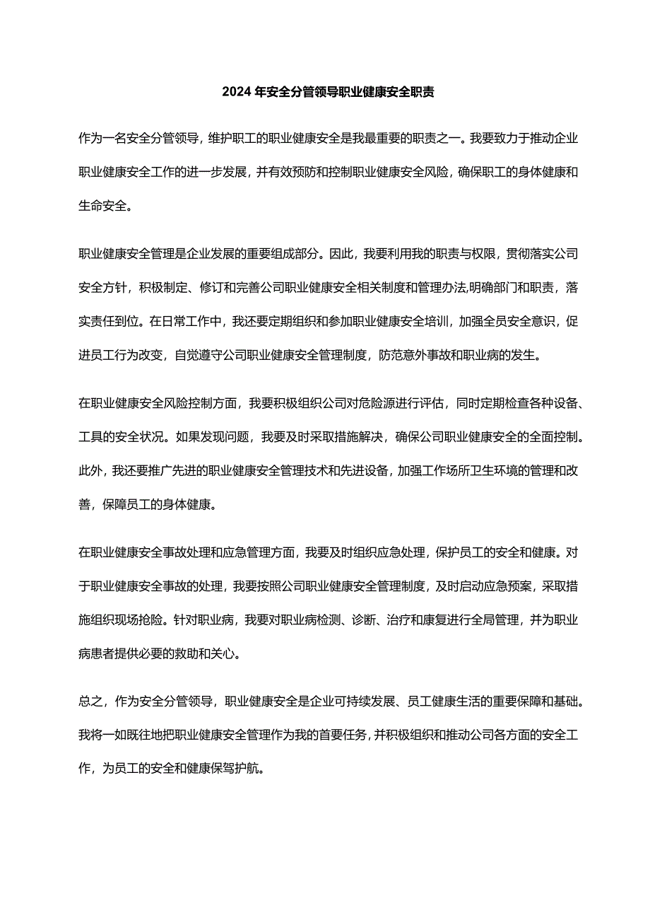 2024年安全分管领导职业健康安全职责.docx_第1页