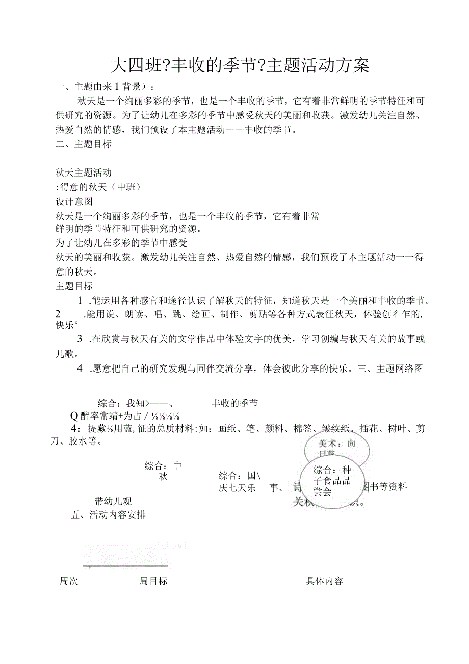 大四班丰收的季节主题计划.docx_第1页