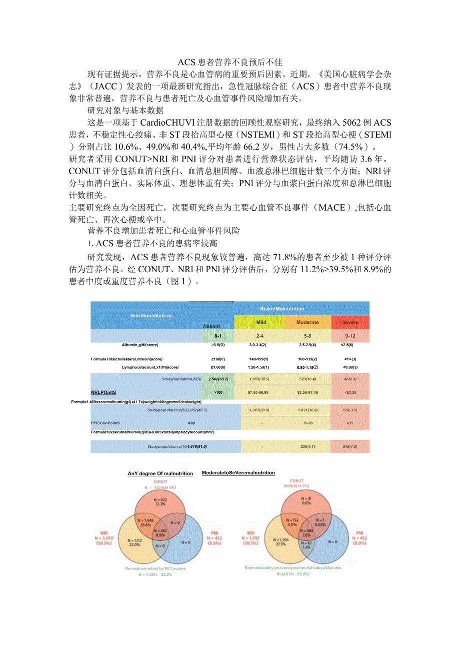 ACS患者营养不良预后不佳（急性冠脉综合征患者营养不良的患病率及预后意义）.docx_第1页