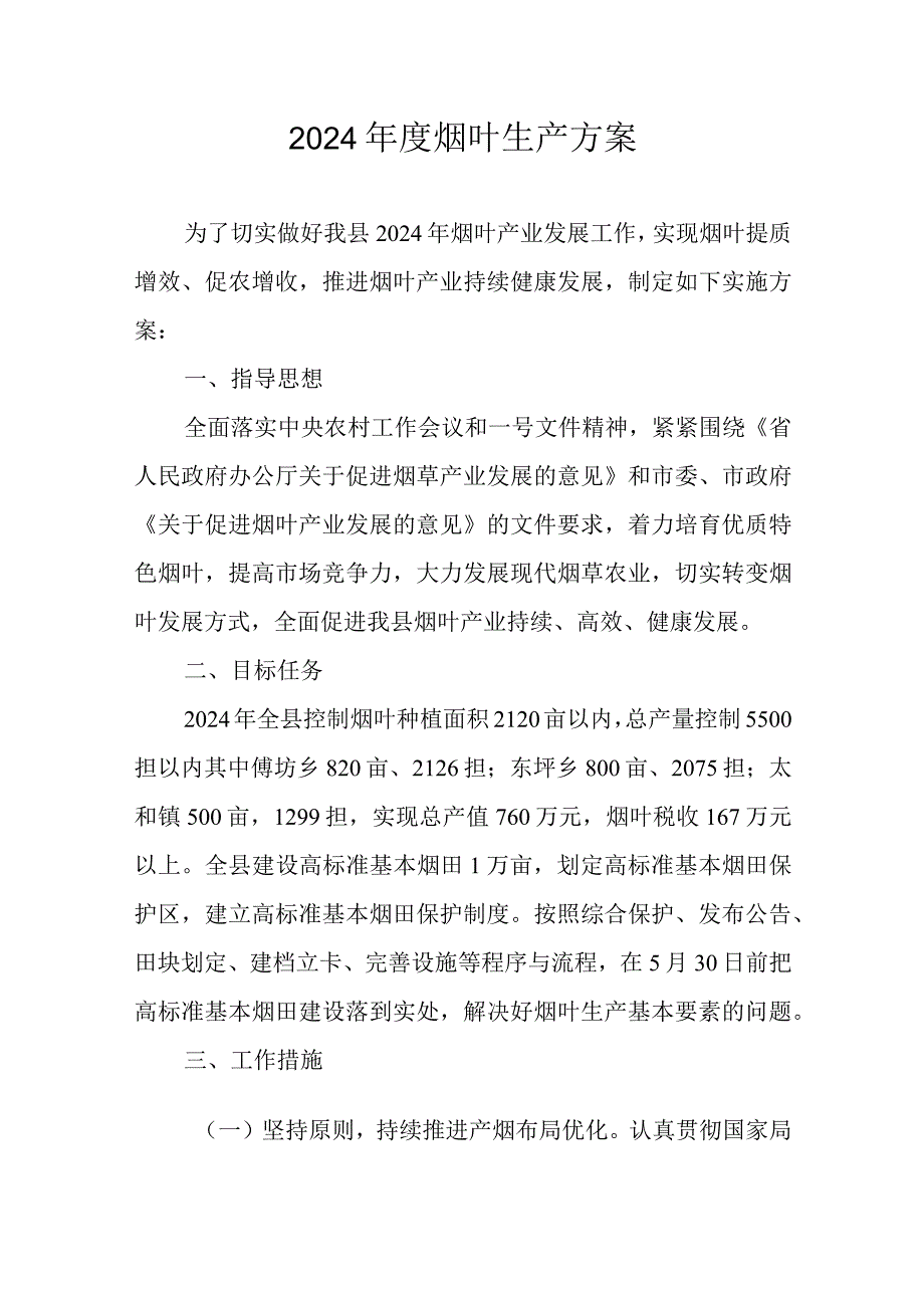 2024年度烟叶生产方案.docx_第1页