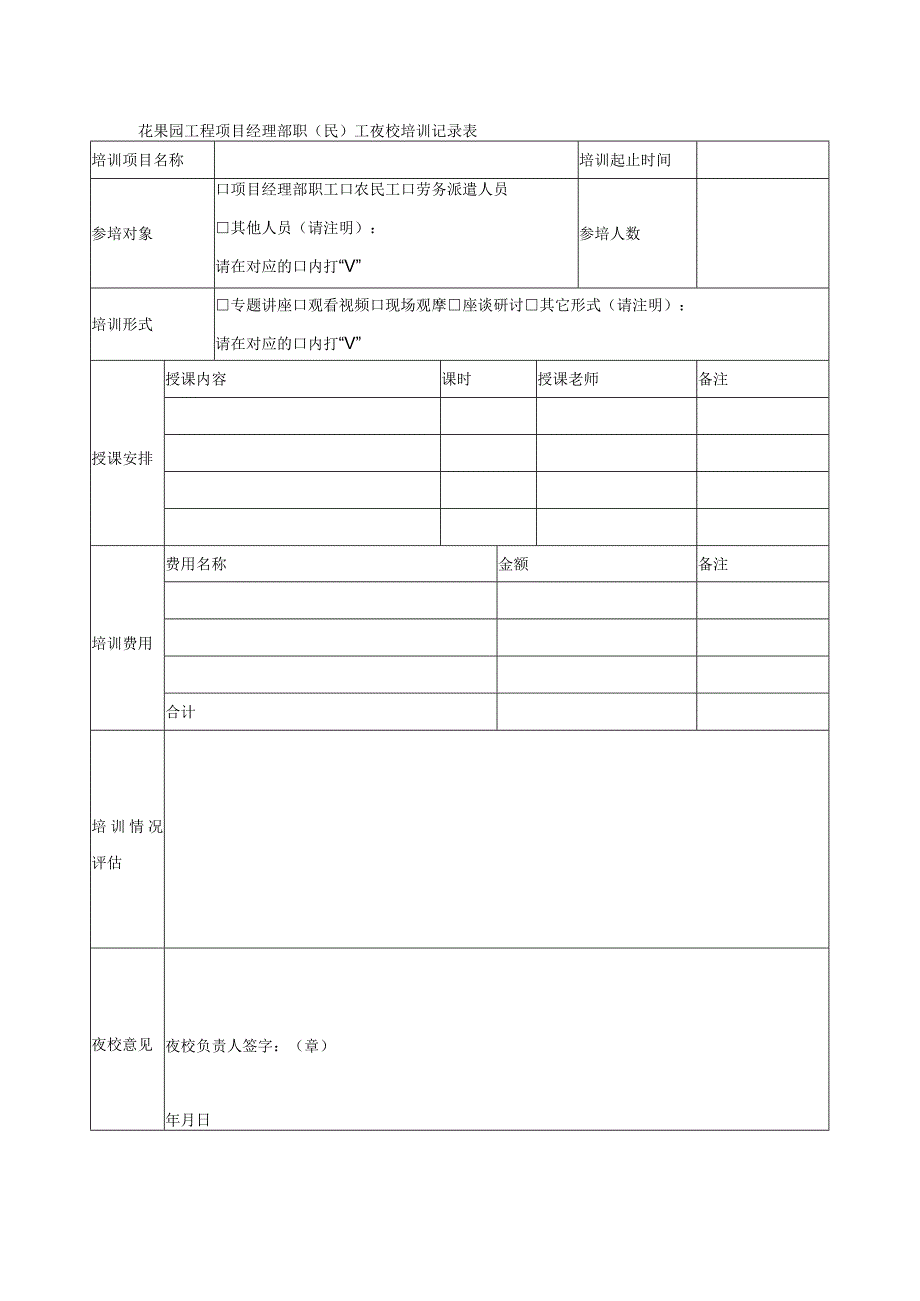 花果园工程项目经理部职（民）工夜校培训记录表.docx_第1页