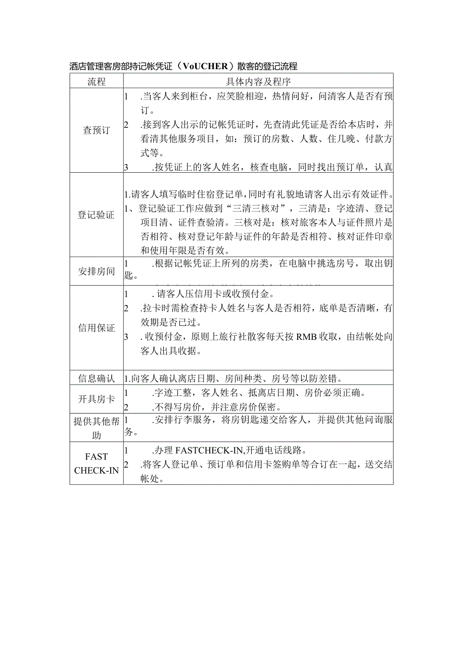 酒店管理客房部持记帐凭证（VOUCHER）散客的登记流程.docx_第1页