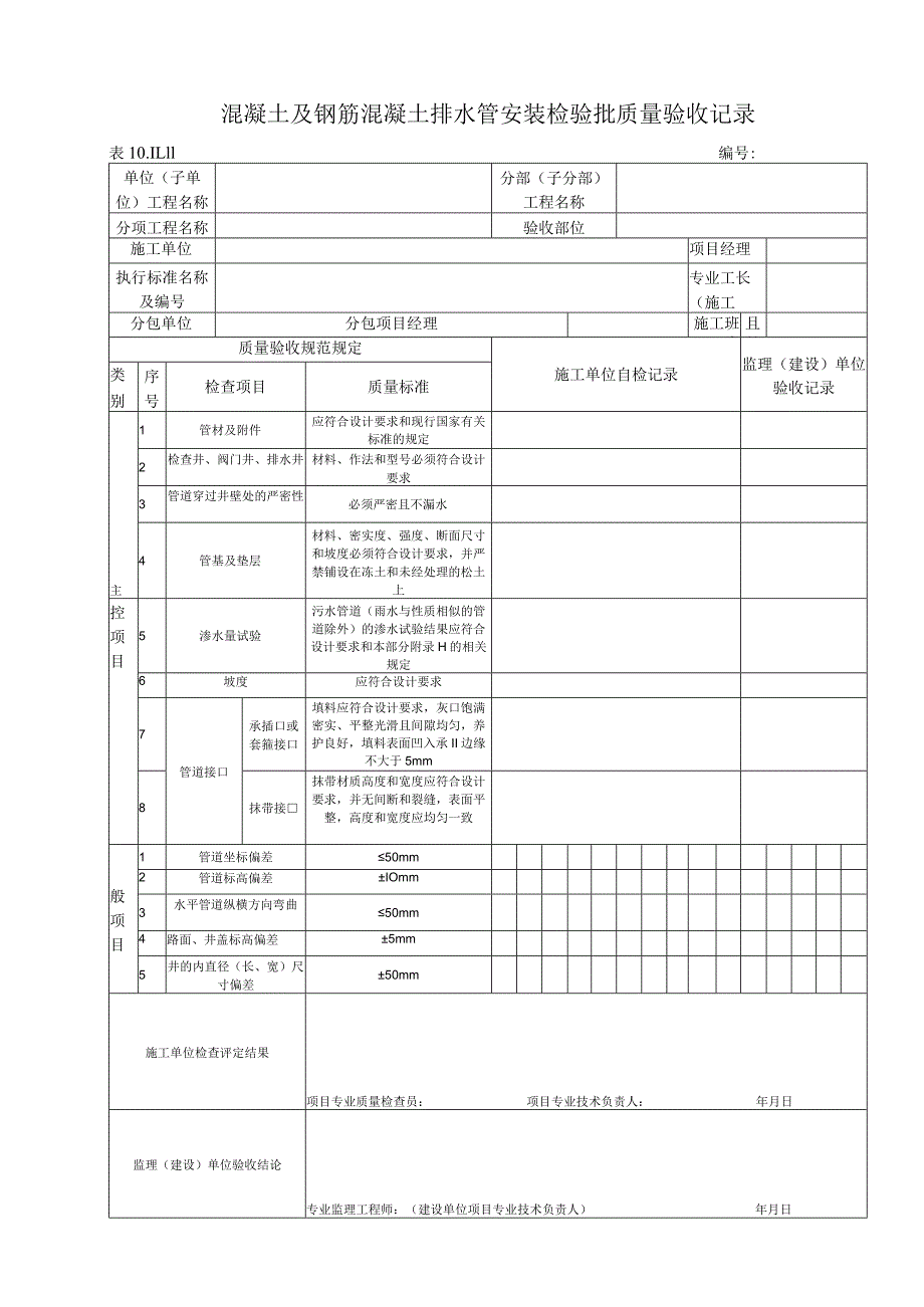 10.11.11 混凝土及钢筋混凝土排水管安装质量标准和检验方法.docx_第1页