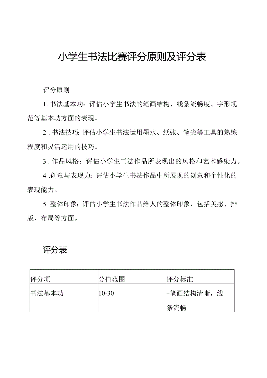 小学生书法比赛评分原则及评分表.docx_第1页