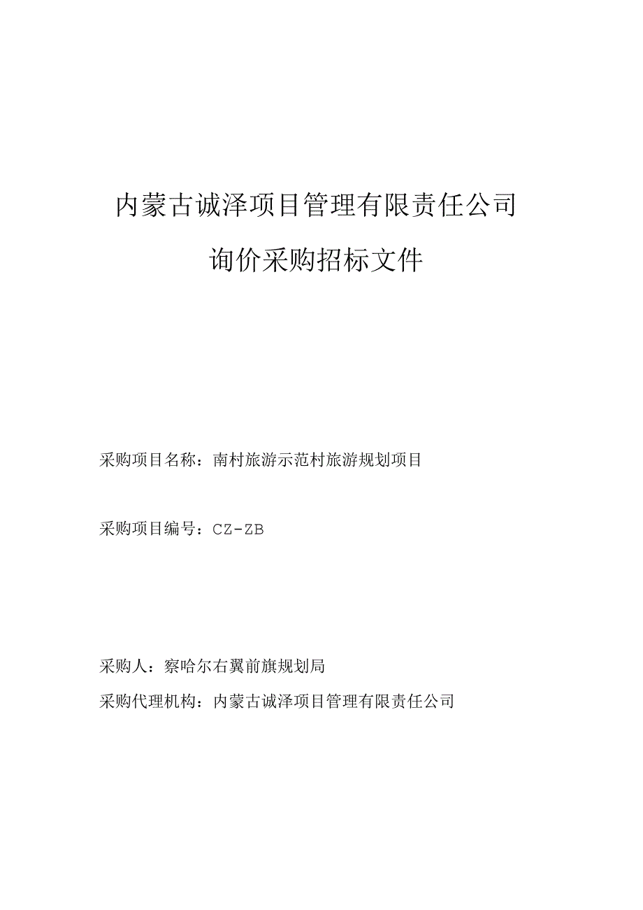 规划局旅游示范村旅游规划项目招投标书范本.docx_第1页