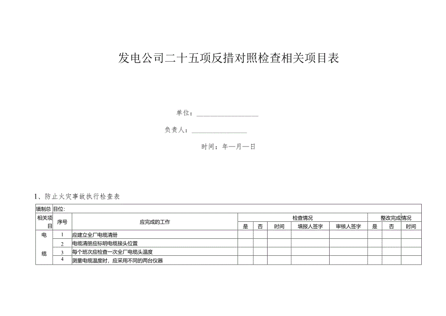 某发电公司二十五项反措对照检查项目表.docx_第1页