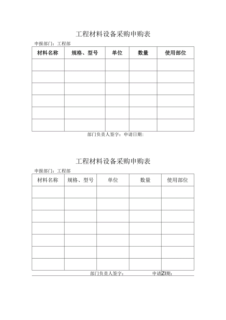 工程材料设备采购申购表.docx_第1页