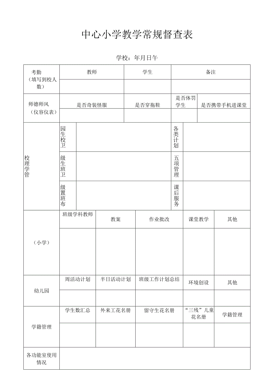 中心小学教学常规督查表.docx_第1页