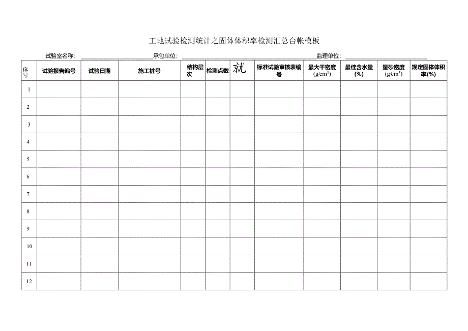 工地试验检测统计之固体体积率检测汇总台帐模板.docx_第1页