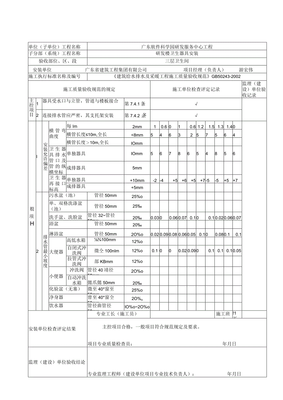 卫生器具排水管道安装工程检验批质量验收记录表.docx_第2页