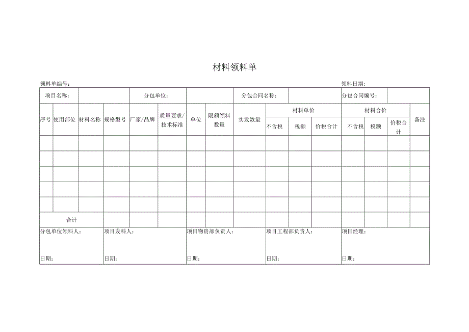 材料领料单（劳务分包）.docx_第1页