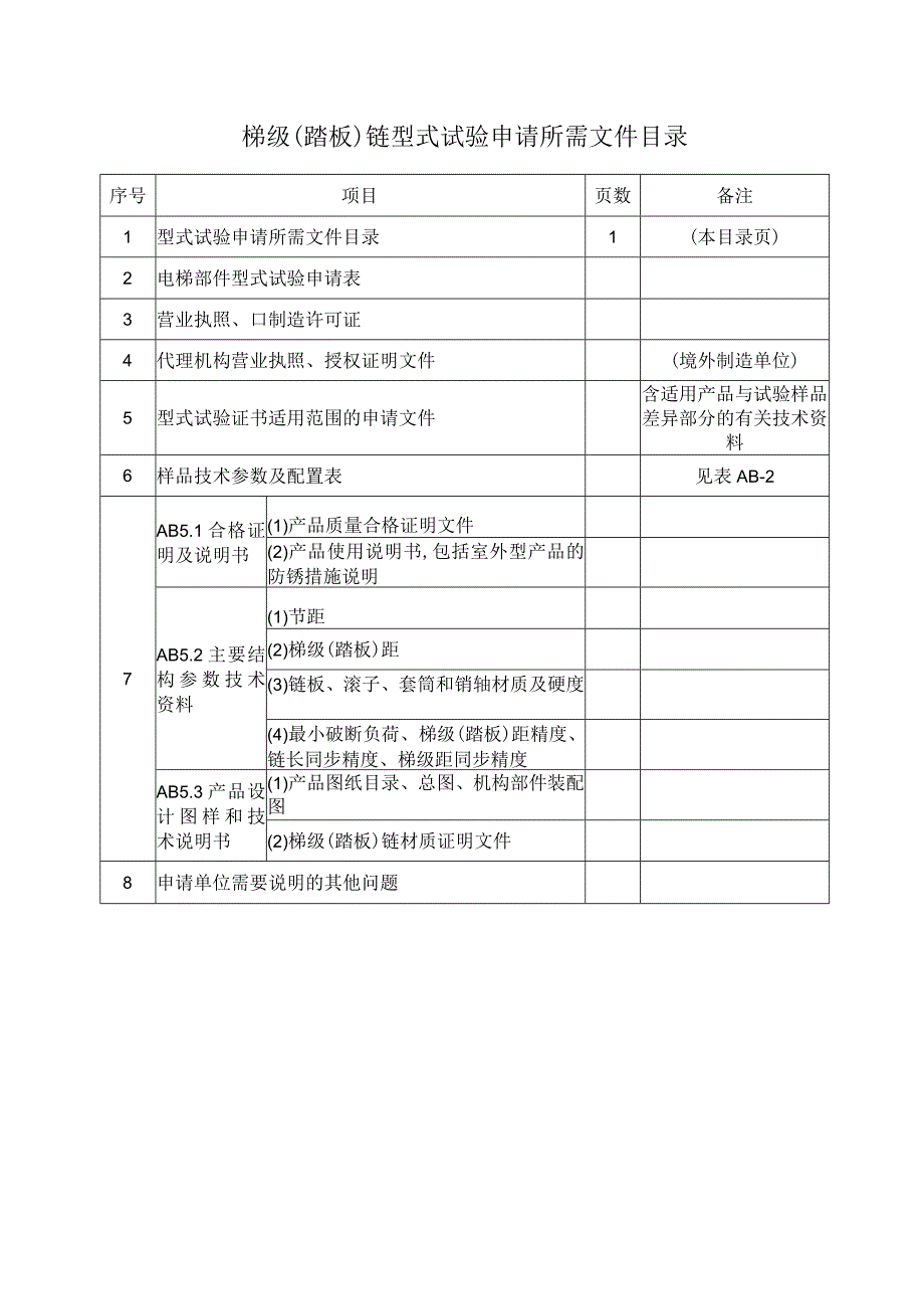 型式试验申请所需文件目录——梯级（踏板）链.docx_第1页