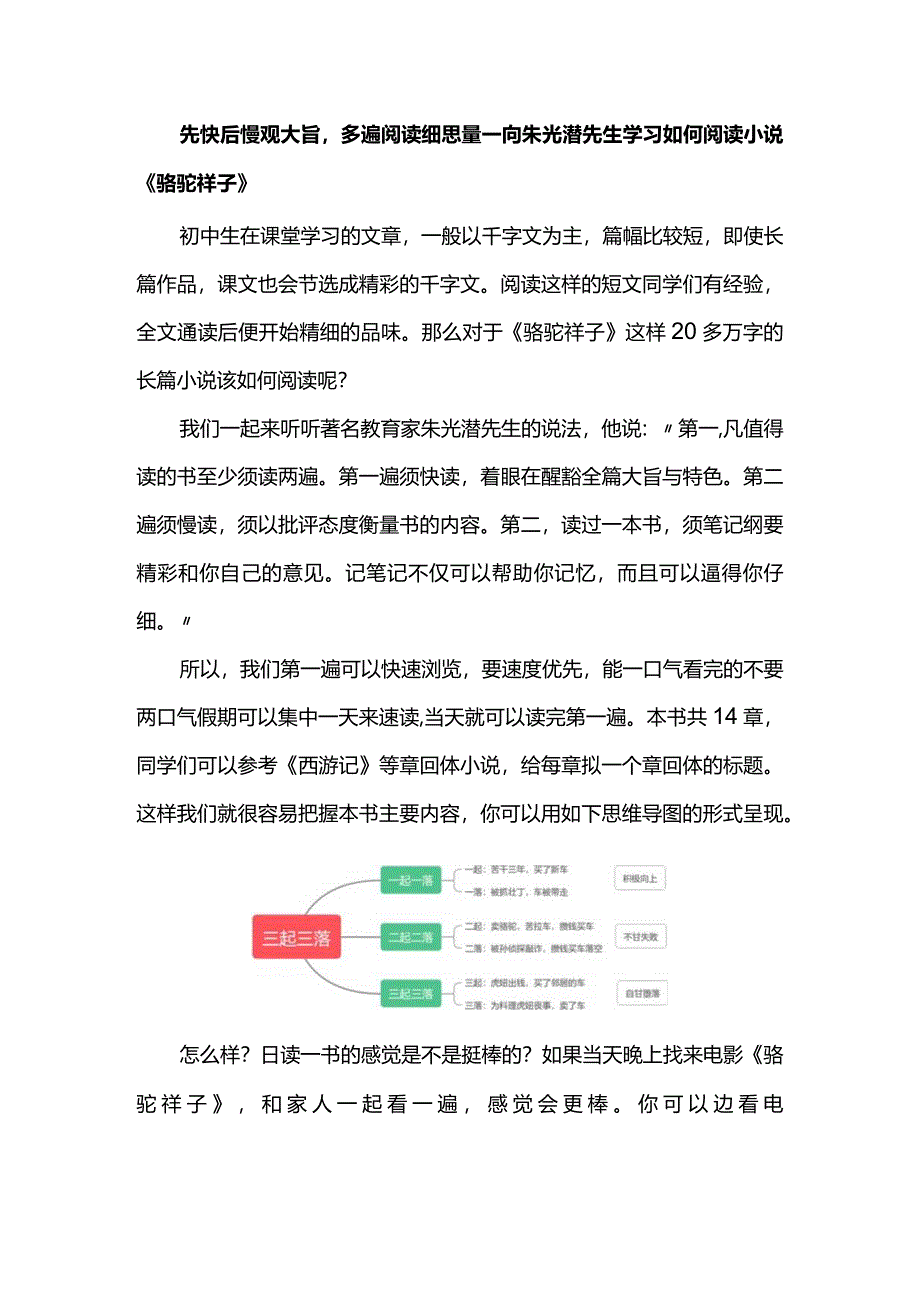 先快后慢观大旨多遍阅读细思量--向朱光潜先生学习如何阅读小说《骆驼祥子》.docx_第1页