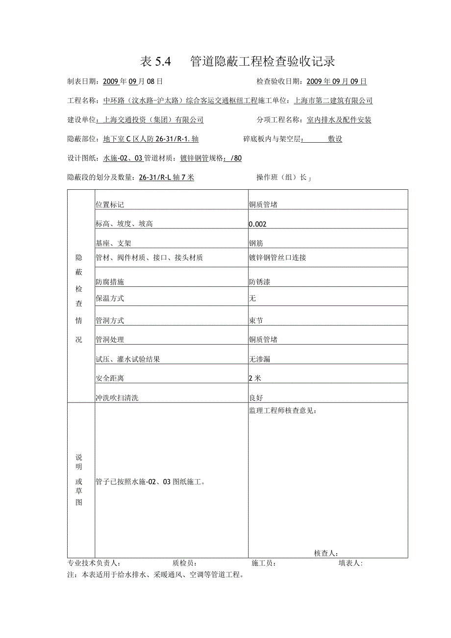 表5.4管道隐蔽工程检查验收记录002.docx_第1页