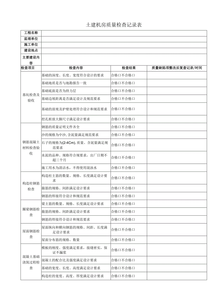 土建机房质量检查记录表.docx_第1页