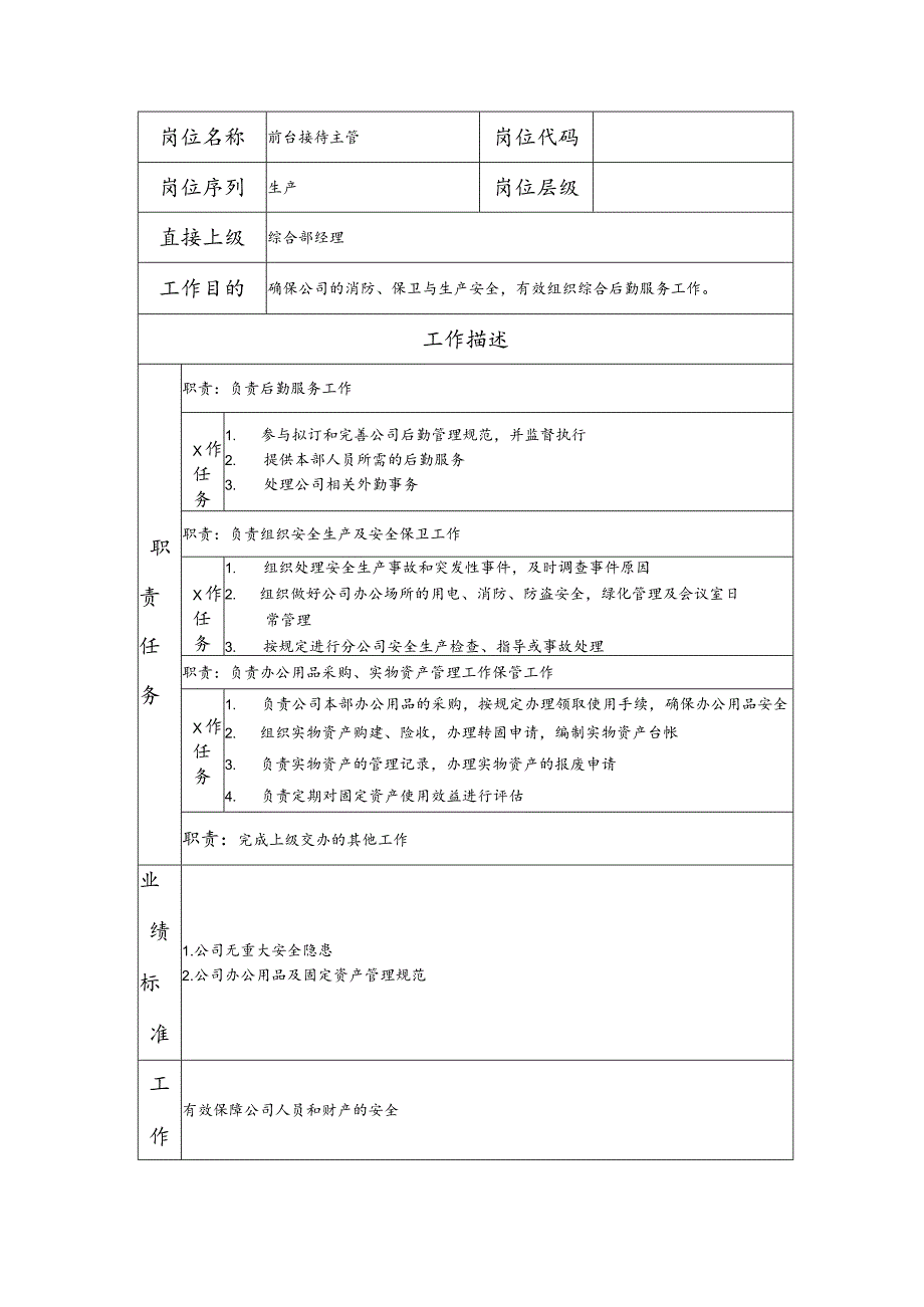 前台接待主管岗位说明书.docx_第1页