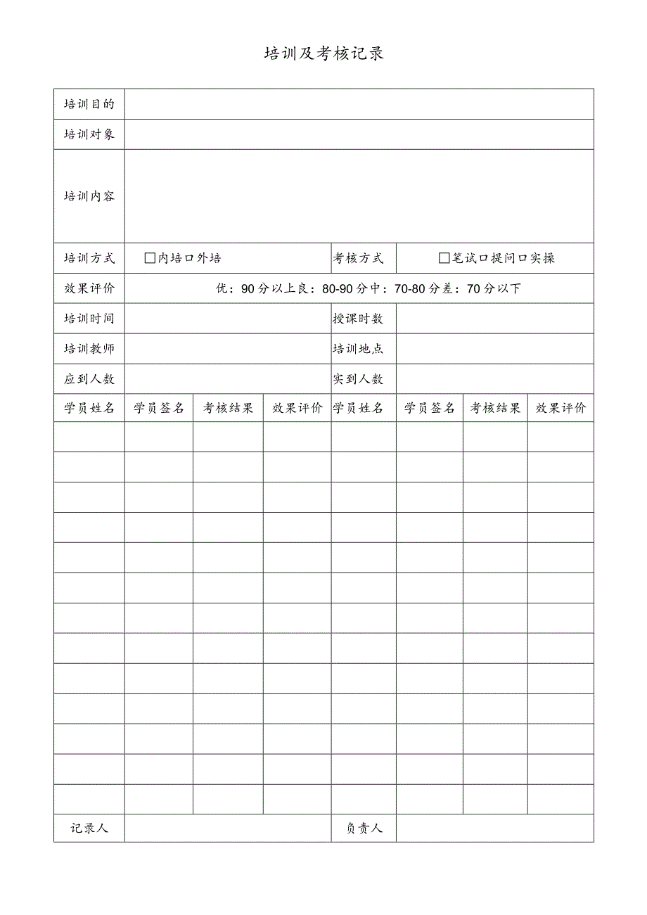 安全培训及考核记录.docx_第1页