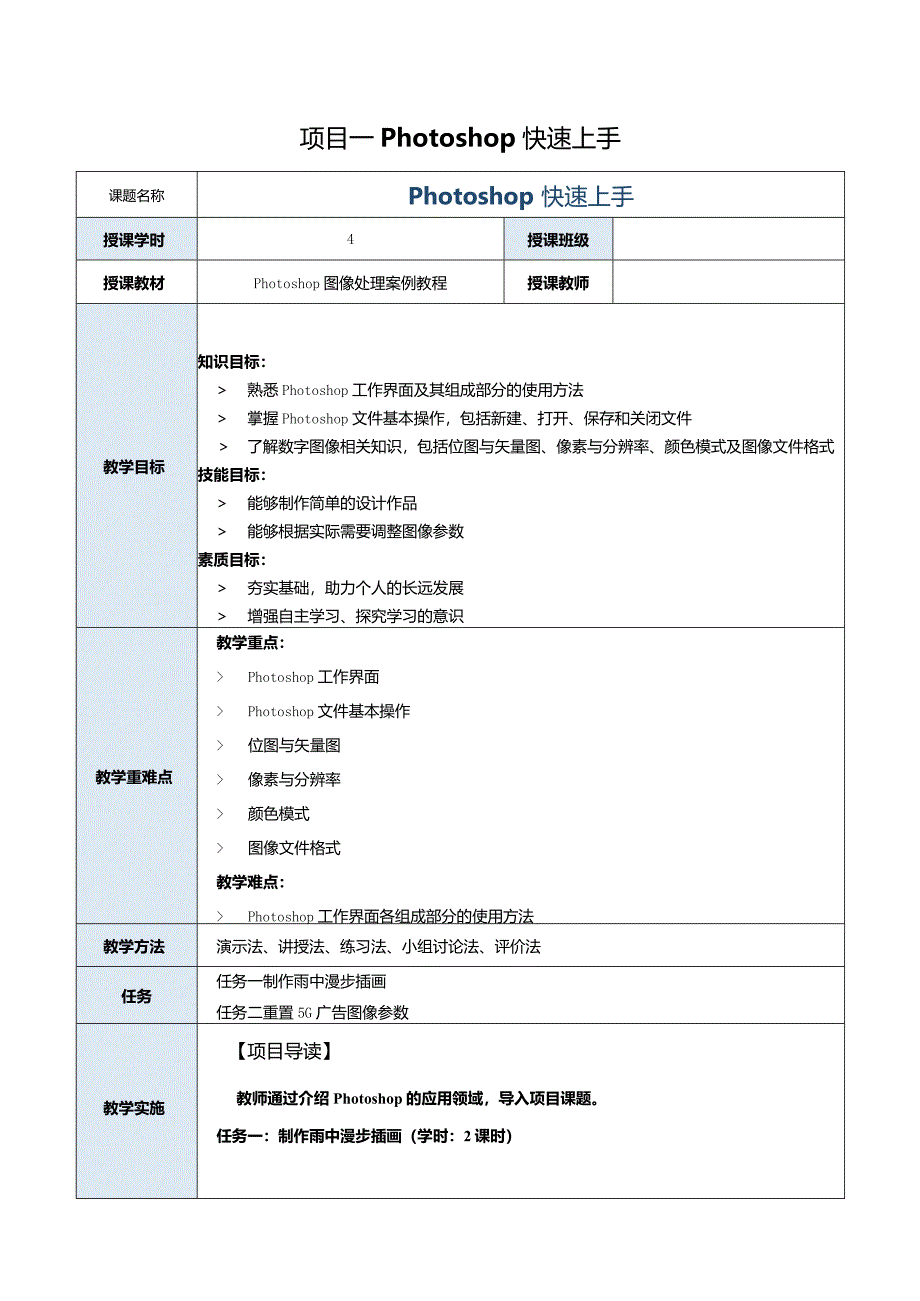 中职《Photoshop 图像处理案例教程（CS6版）》教案 项目一 Photoshop快速上手.docx_第2页