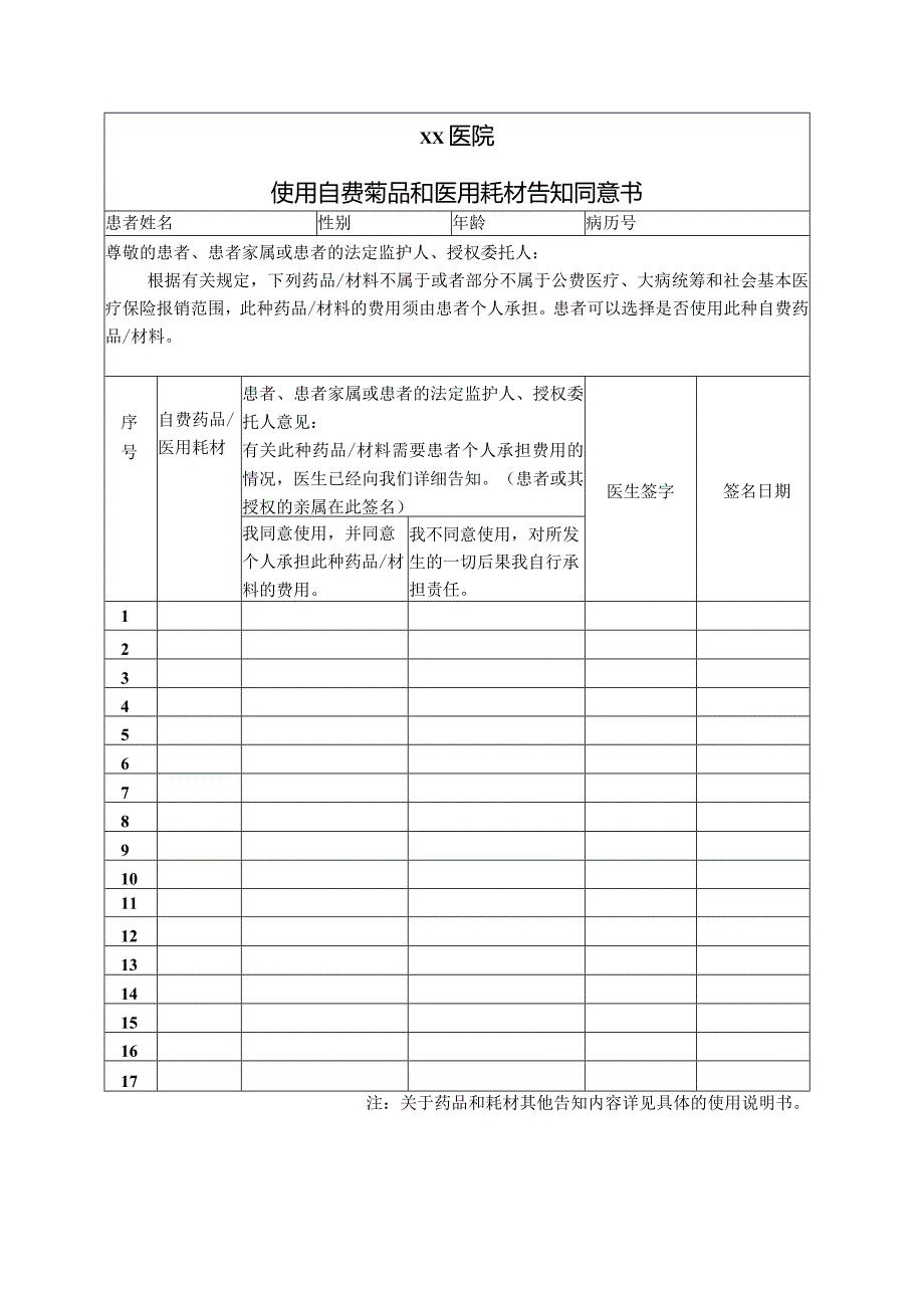 自费药品和医用耗材告知同意书.docx_第1页