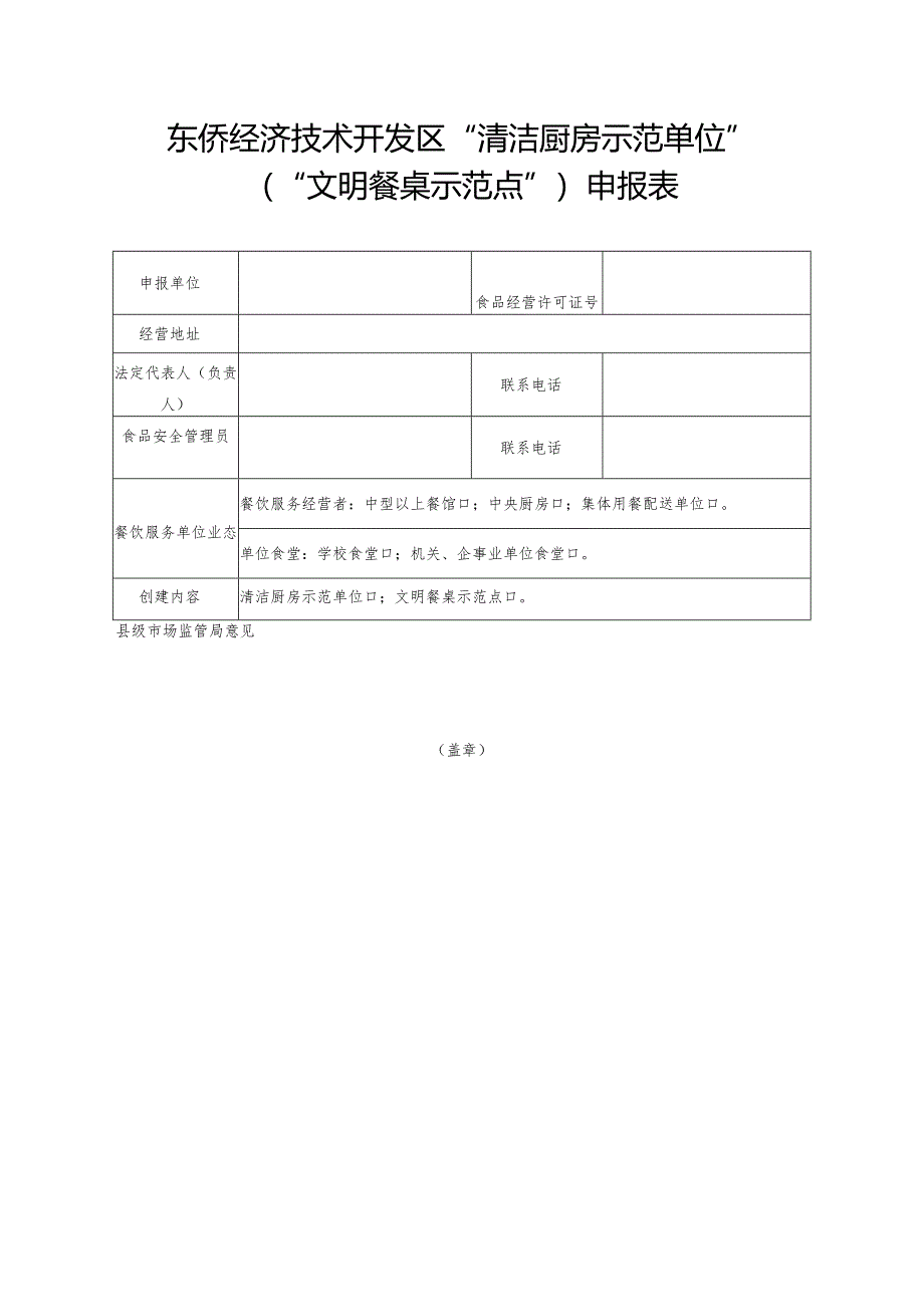 东侨经济技术开发区“清洁厨房示范单位”“文明餐桌示范点”申报表.docx_第1页