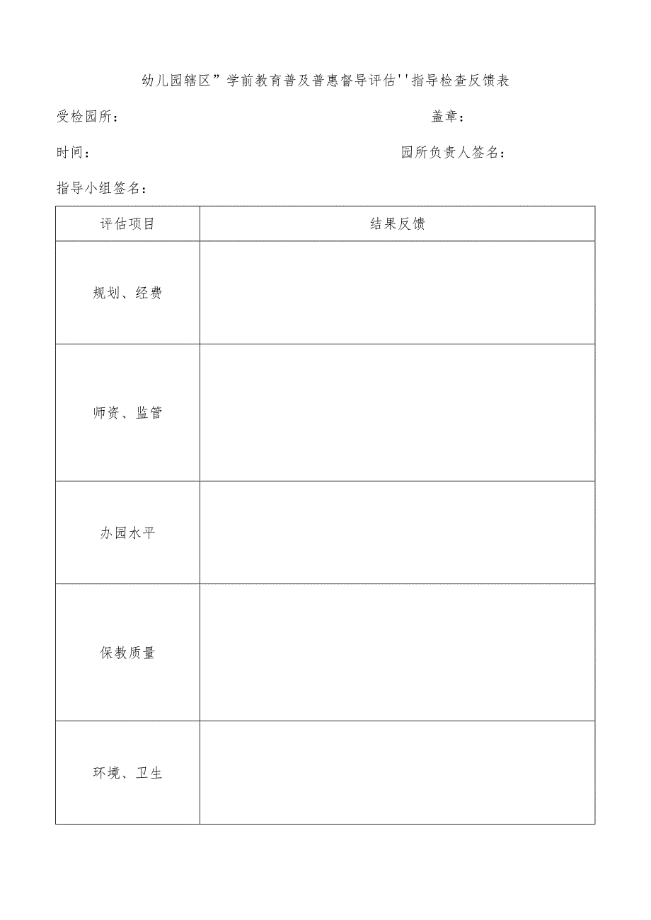 幼儿园辖区“学前教育普及普惠督导评估”指导检查反馈表.docx_第1页