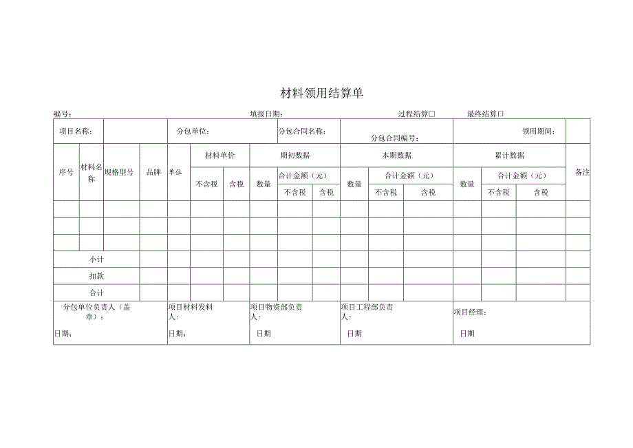 材料领用结算单（劳务分包）.docx_第1页