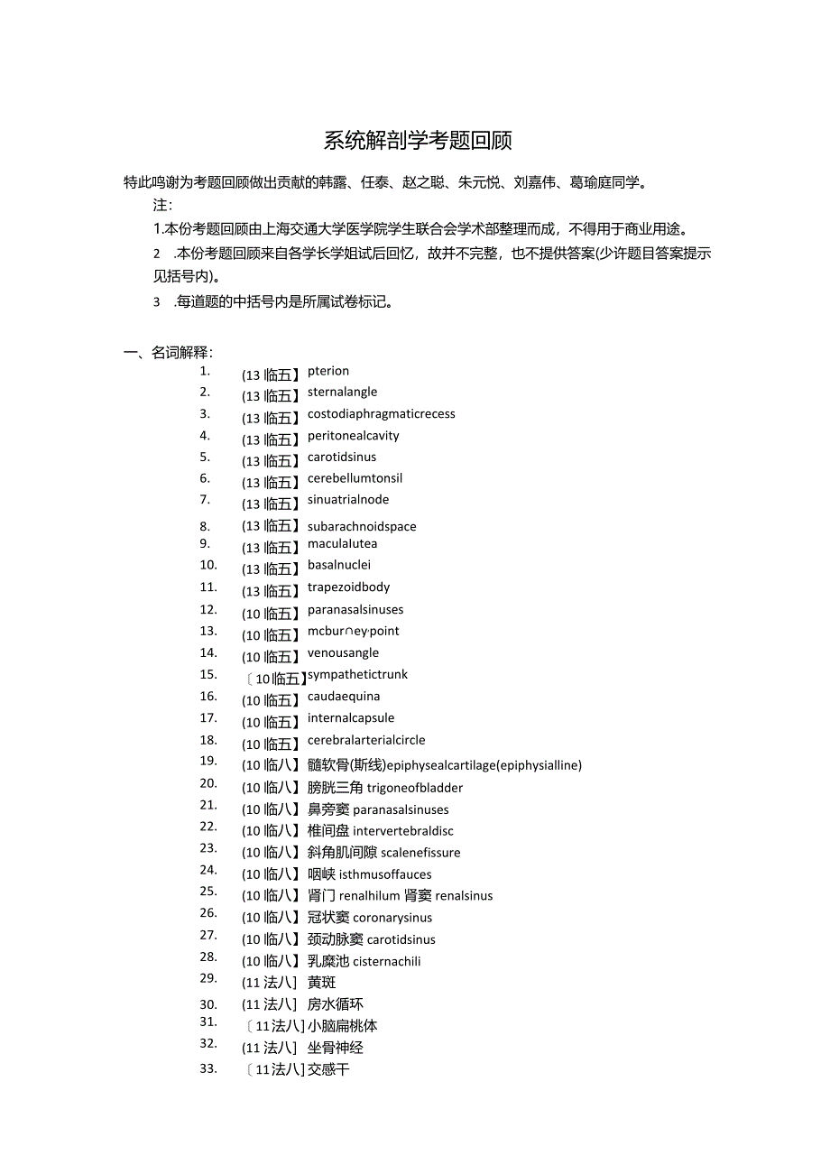 医学类学习资料：系统解剖学考题回顾.docx_第1页