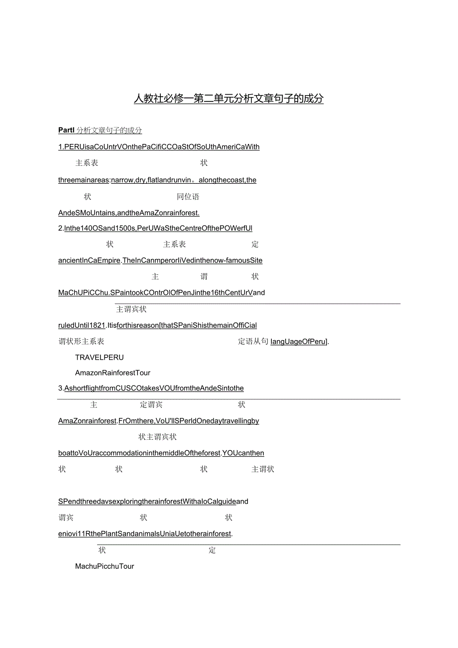 人教版（2019）必修第一册Unit2 Travelling Around分析文章句子的成分讲义素材.docx_第1页