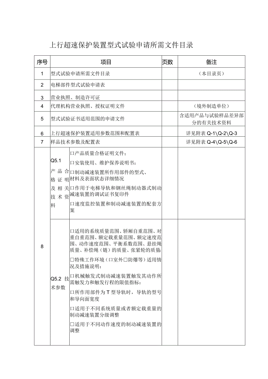 型式试验申请所需文件目录——上行超速保护.docx_第1页