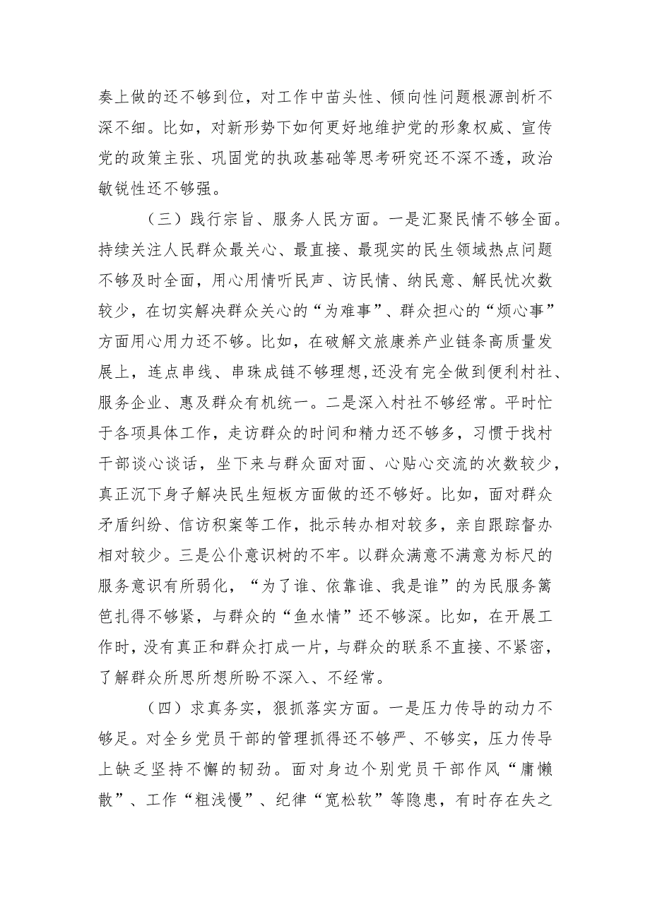 2023民主生活会个人对照检查材料提纲.docx_第3页