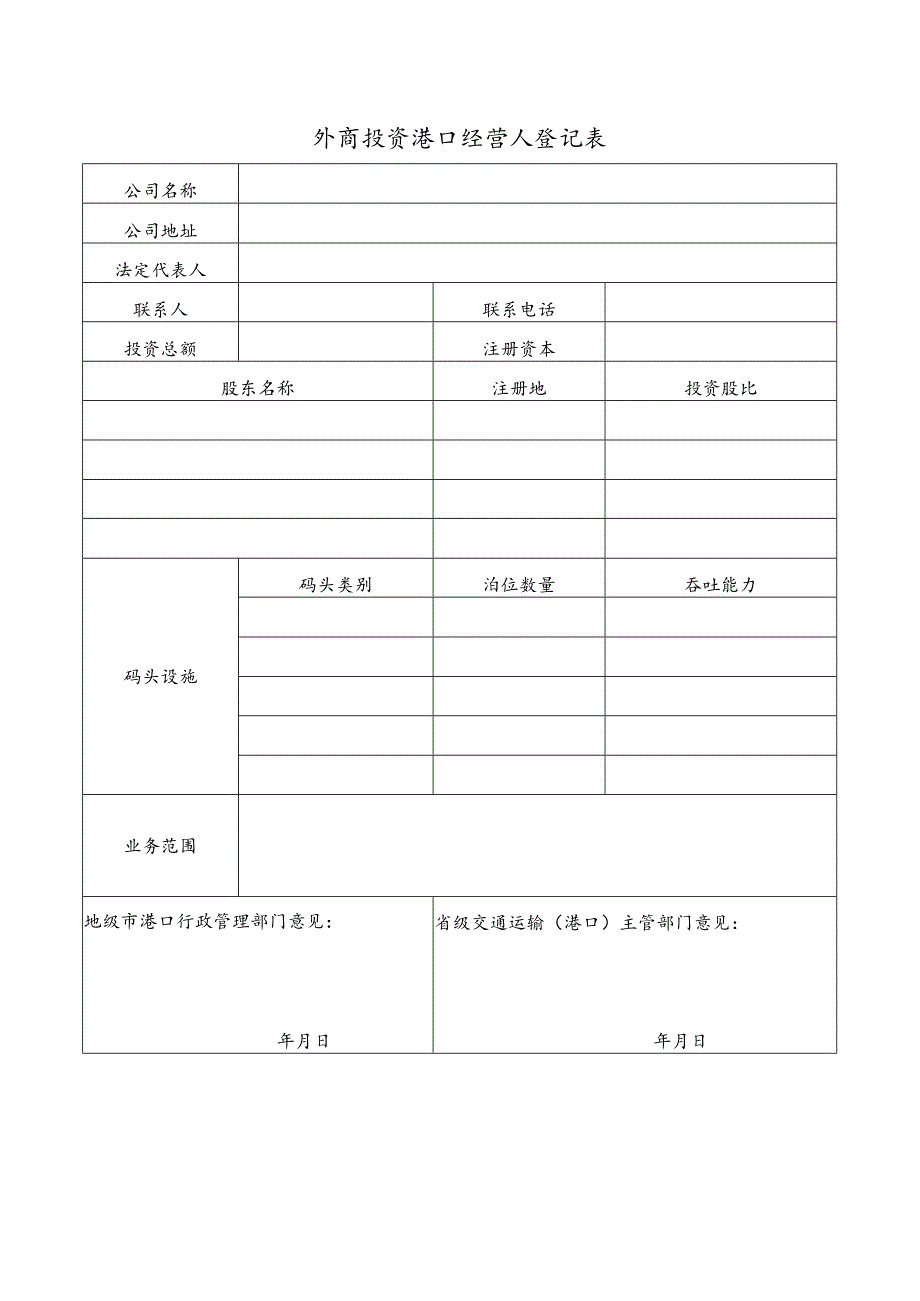 外商提交外商投资港口经营人登记表仅限外商投资港口经营.docx_第1页