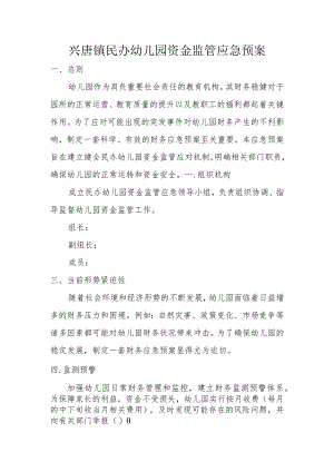 兴唐镇民办幼儿园资金监管应急预案.docx