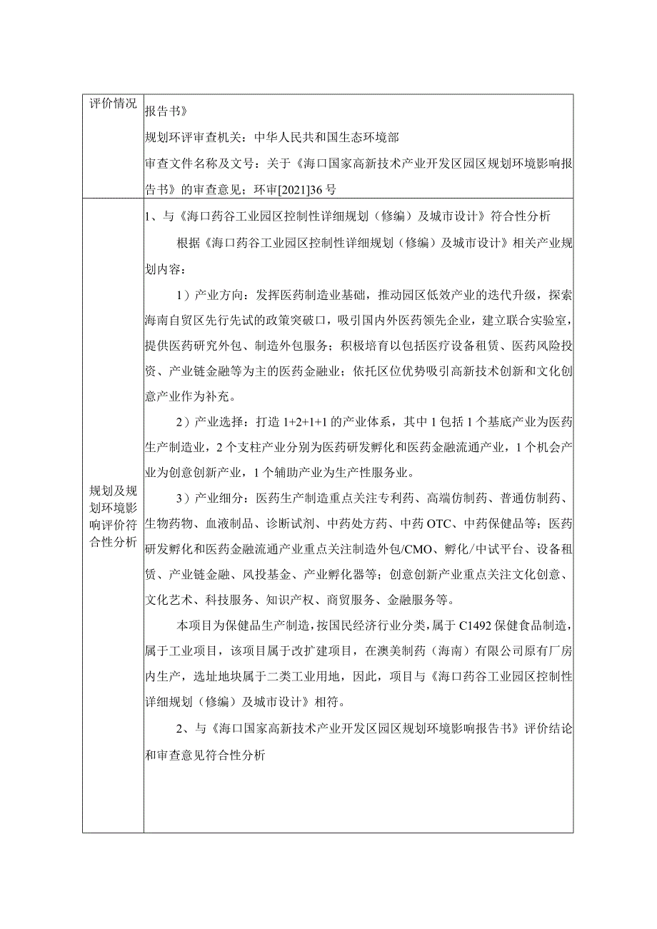 澳美制药（海南）有限公司二车间保健食品生产线扩建项目环评报告.docx_第3页