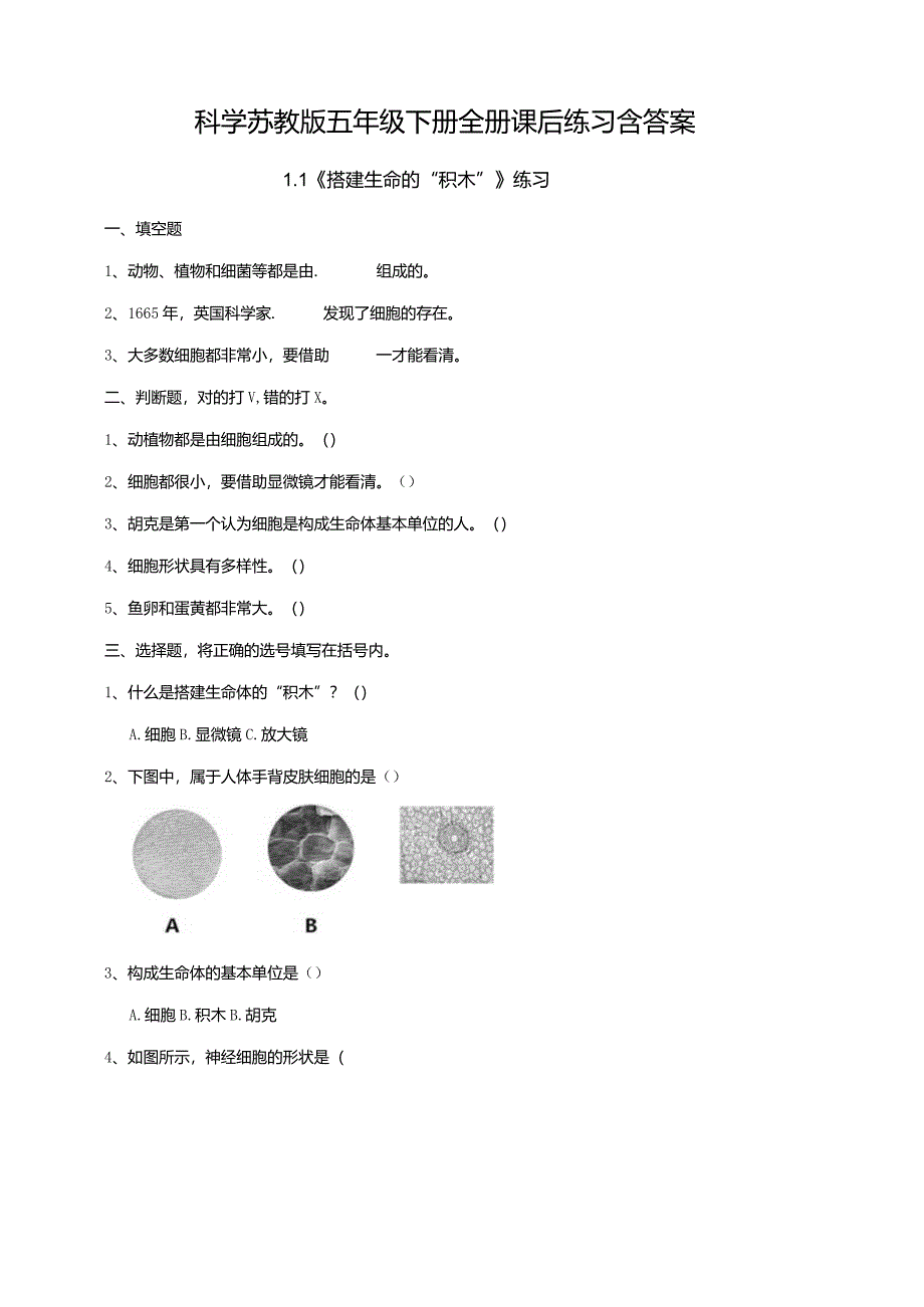 科学苏教版五年级下册全册课后练习含答案.docx_第1页