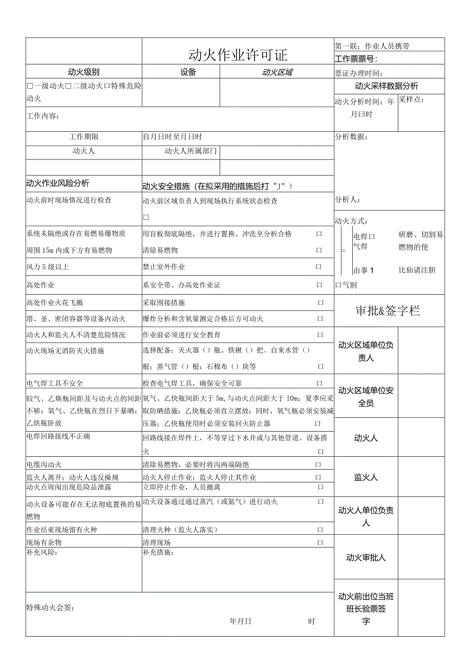 药品企业动火许可证(模板).docx_第1页