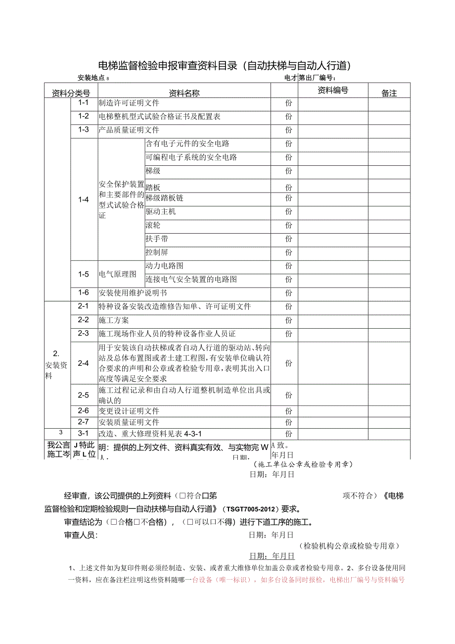 电梯监督检验申报审查资料目录（自动扶梯与自动人行道）.docx_第1页