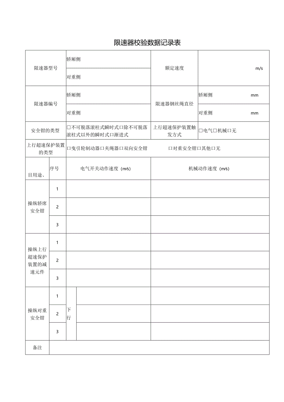 限速器校验数据记录表.docx_第1页