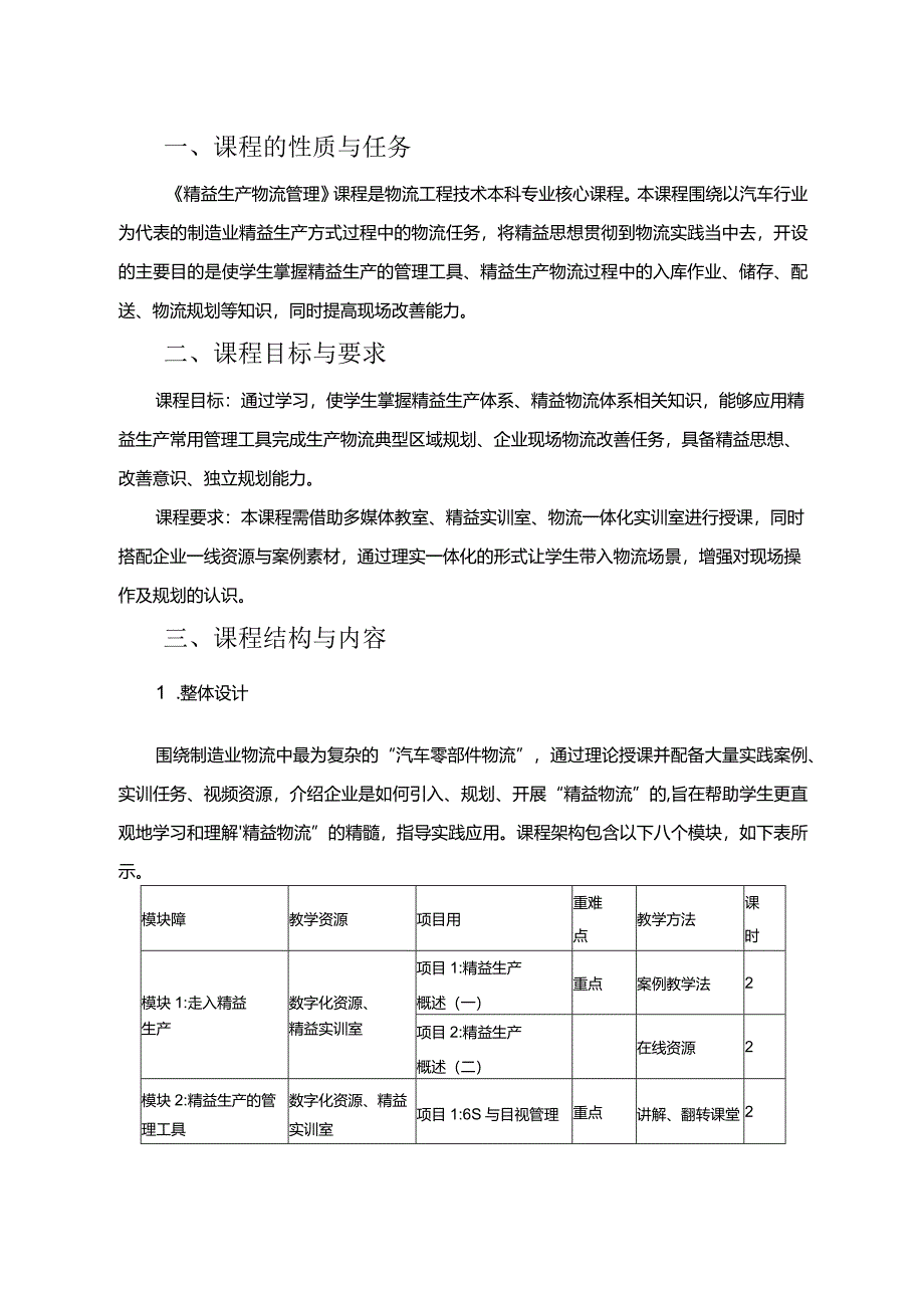 精益生产物流管理课程标准.docx_第2页