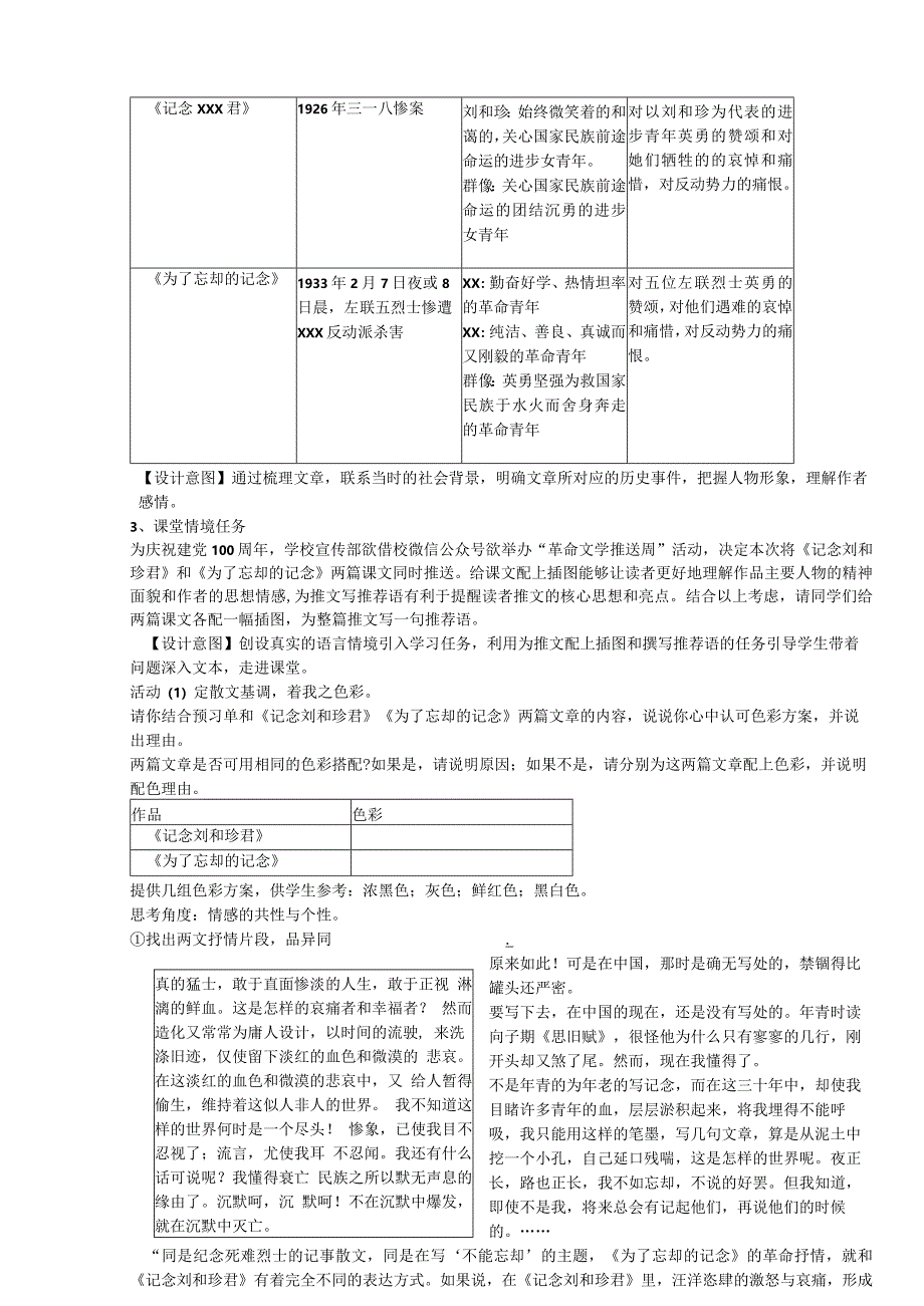 选必中大单元设计下《记念x君》《为了忘却的记念》群文教学.docx_第2页