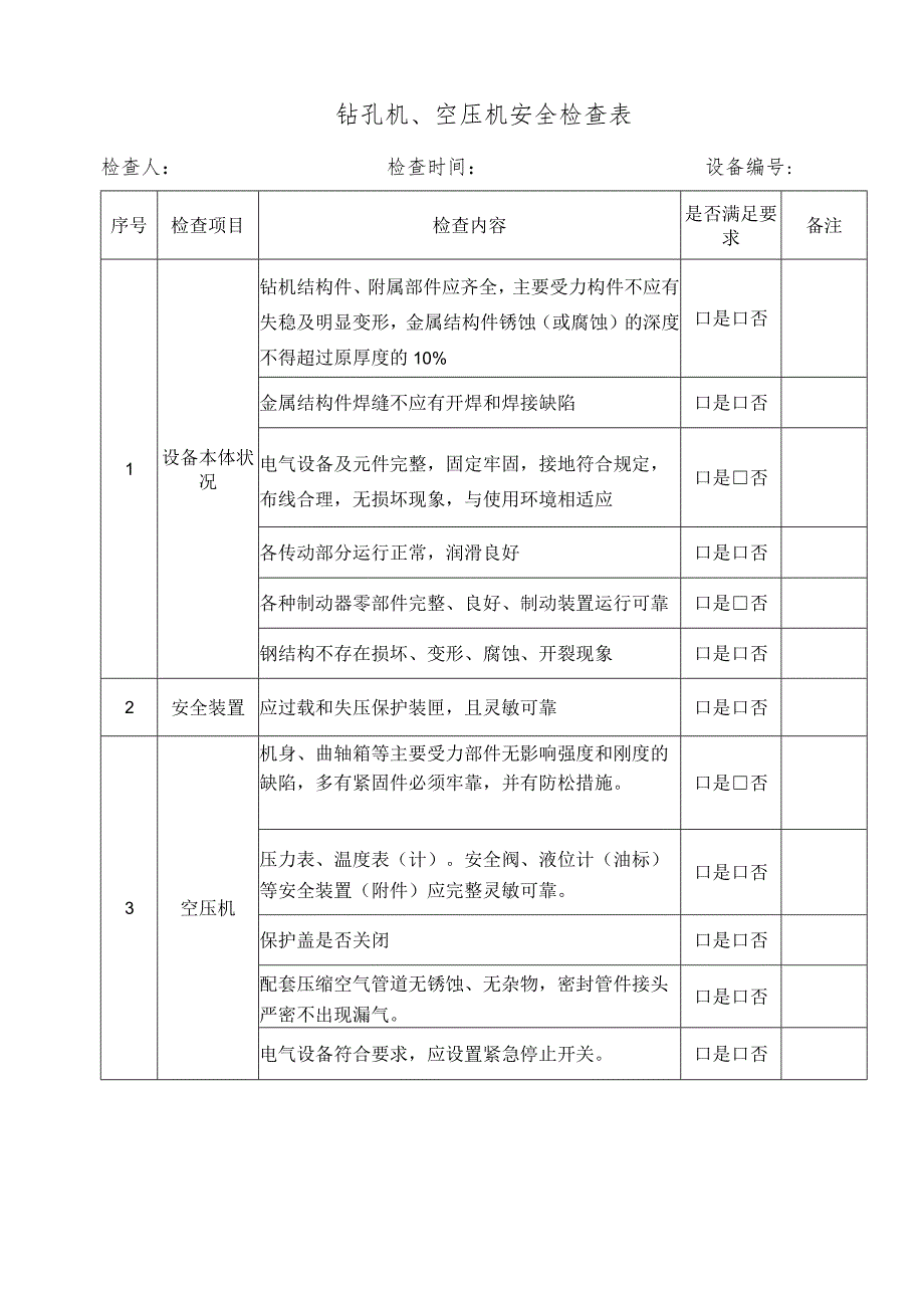 钻孔机检查表.docx_第1页