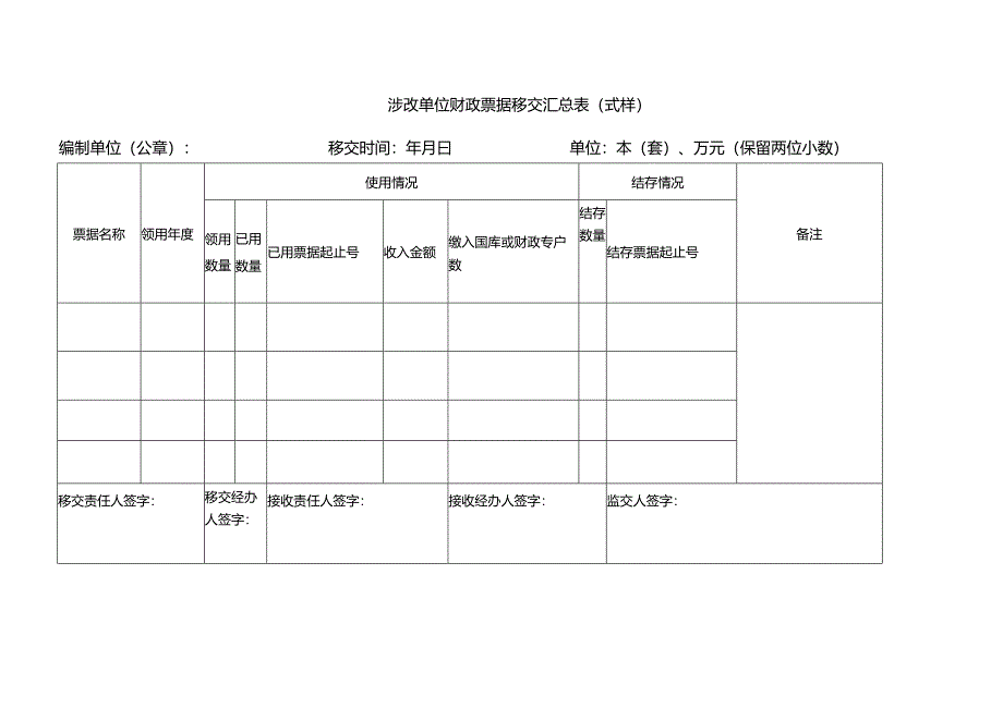 涉改单位财政票据移交汇总表（式样）.docx_第1页