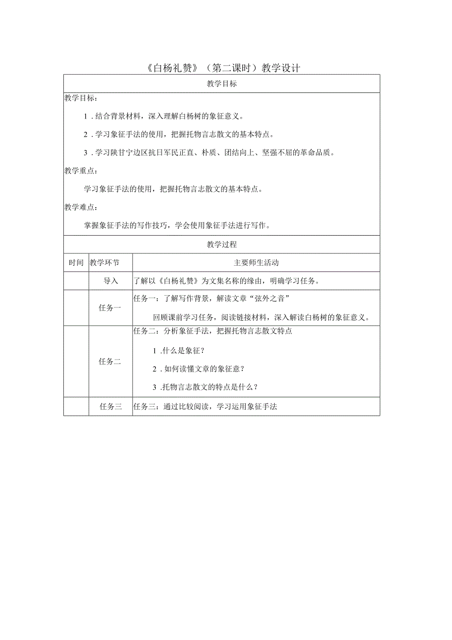 白杨礼赞_教学设计_第二课时.docx_第1页