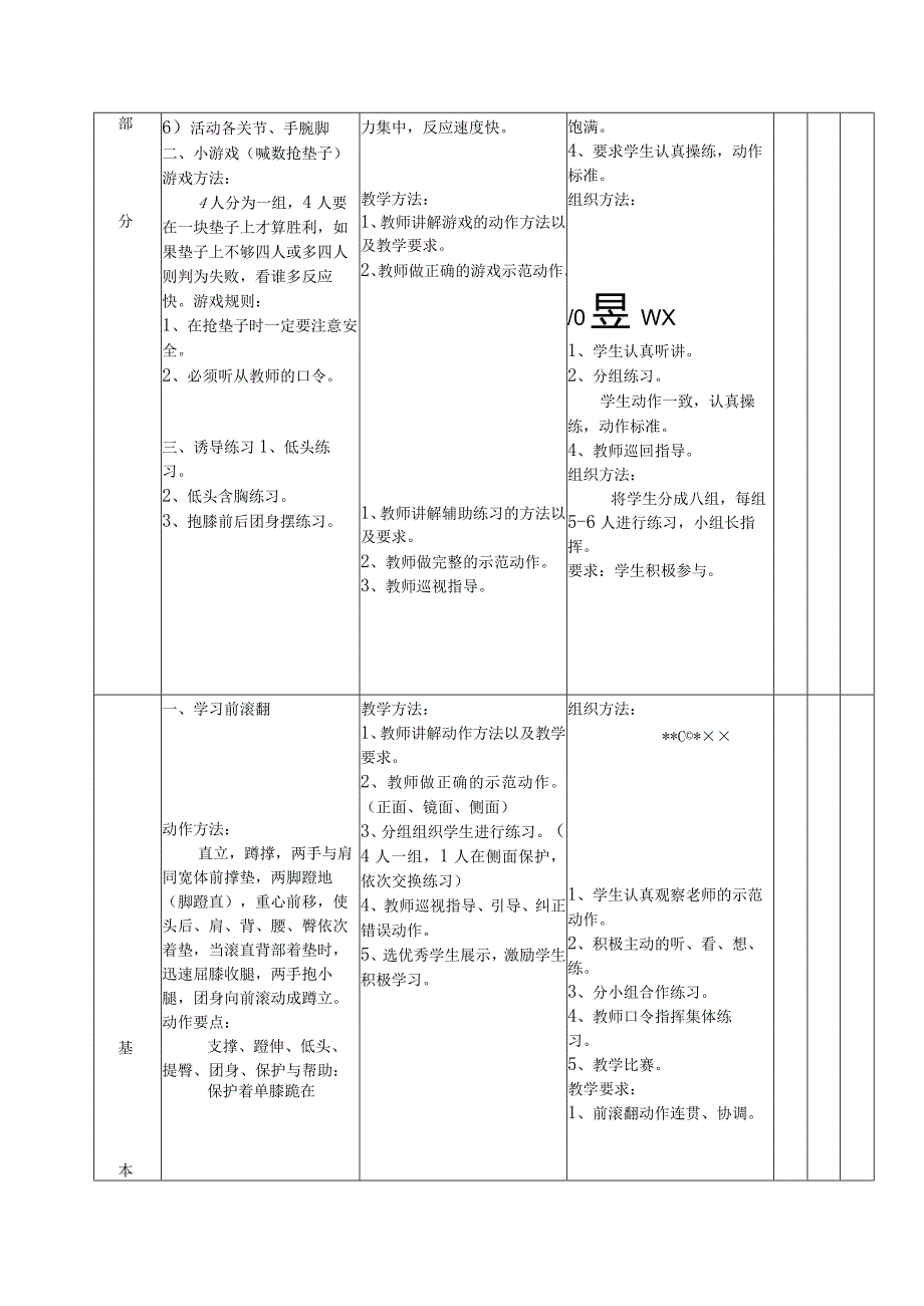 第七章体操—前滚翻教学设计（表格式）.docx_第2页