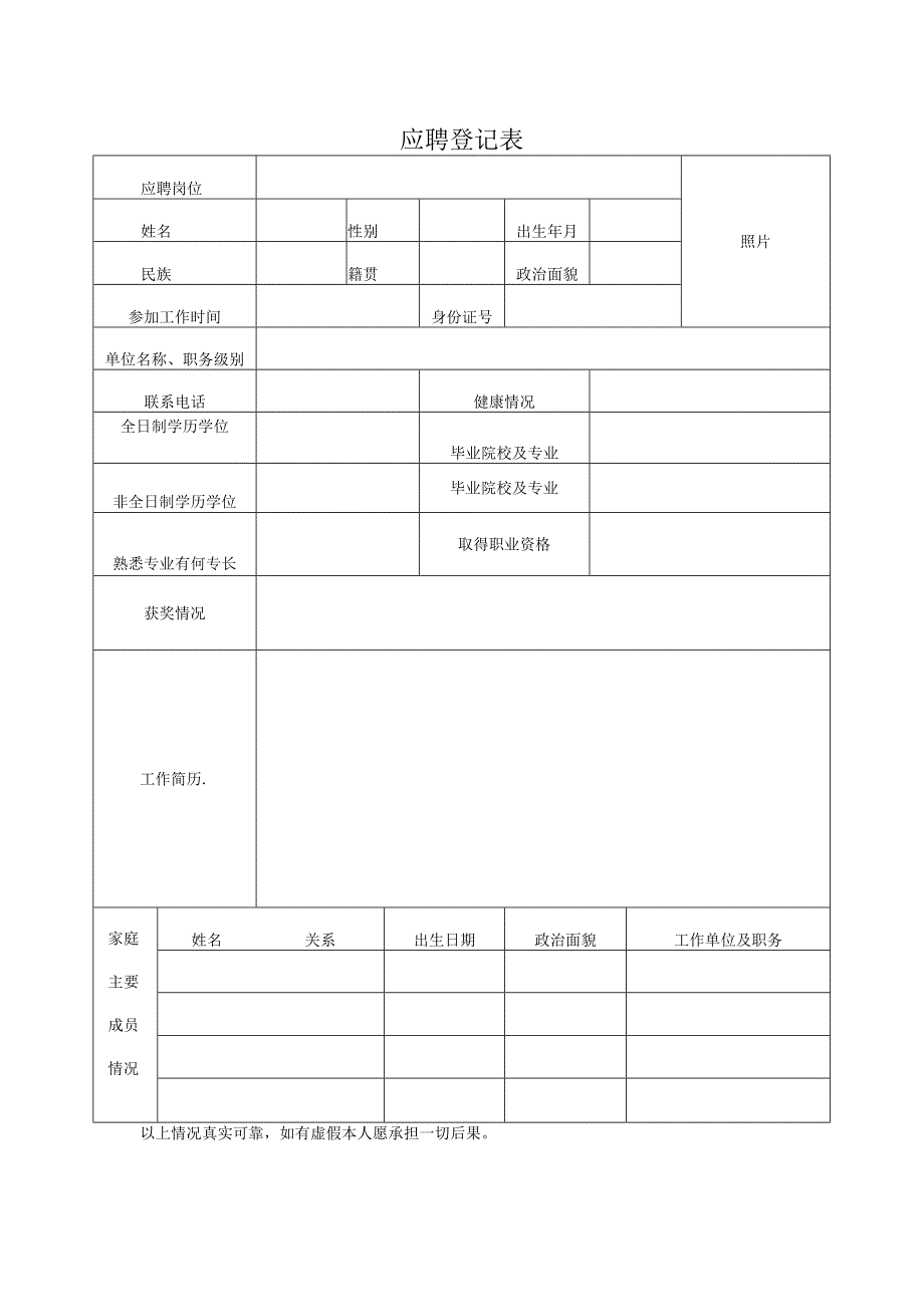 招聘应聘登记表格模板.docx_第1页