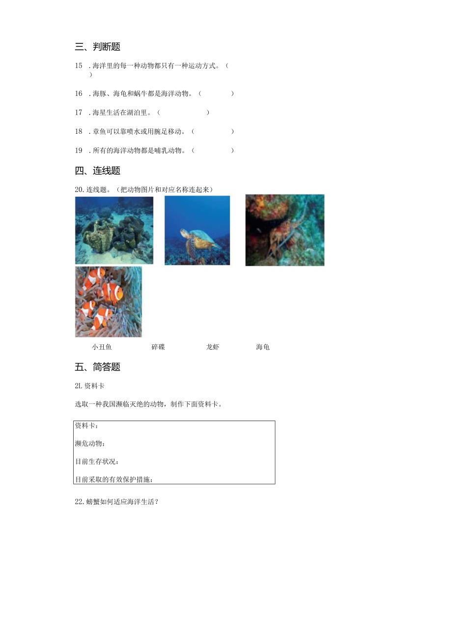 粤教版科学三年级上册5海洋里的动物练习.docx_第2页