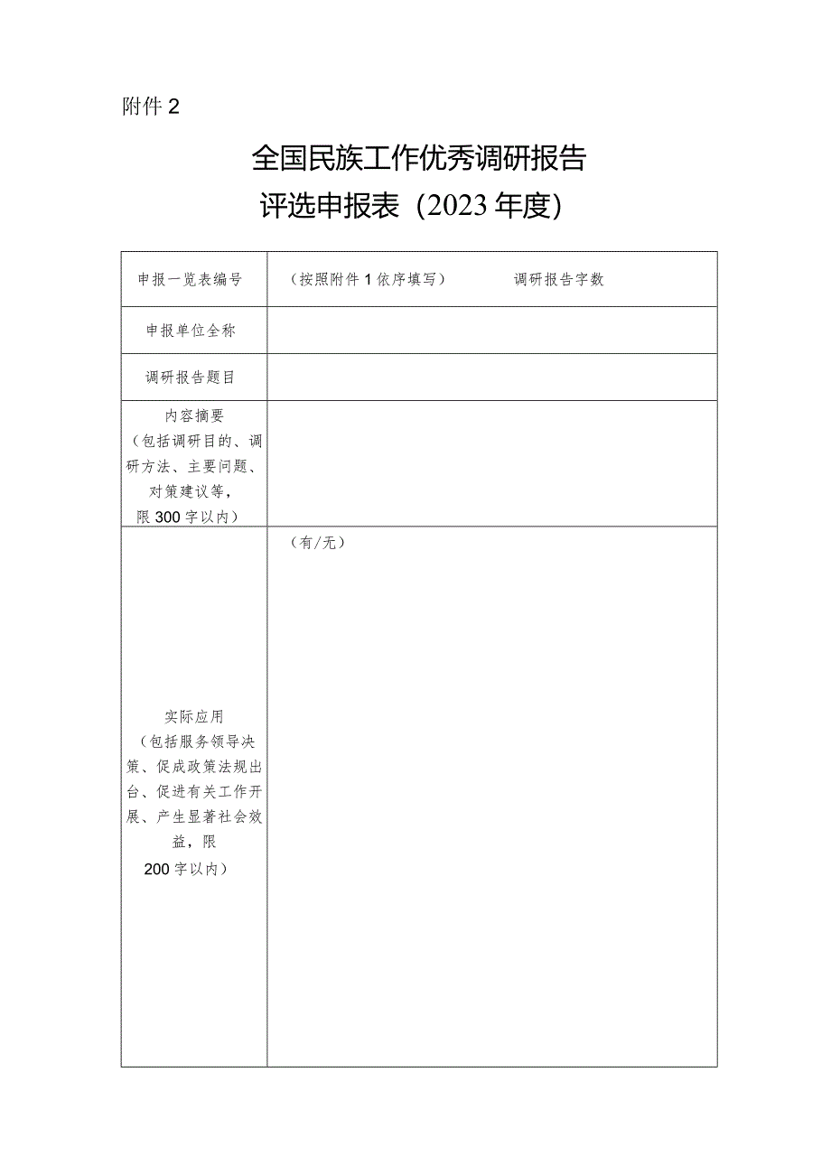 附件2.全国民族工作优秀调研报告评选申报表（2023年度）.docx_第1页