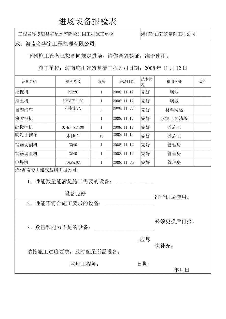 进场设备报验表.docx_第1页